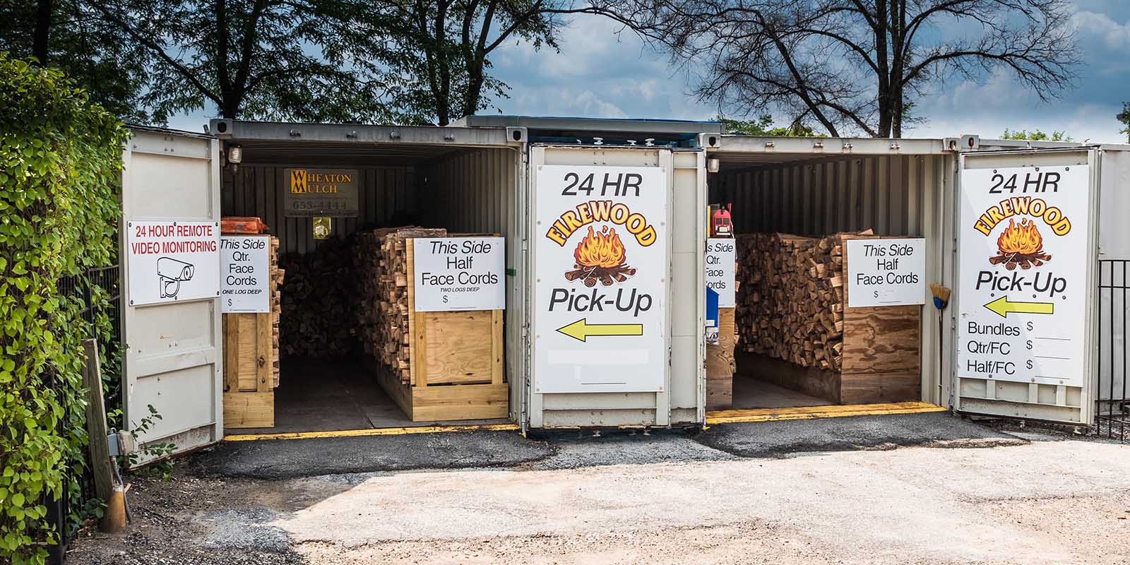 The Wheaton Mulch 24 hour firewood pick-up area